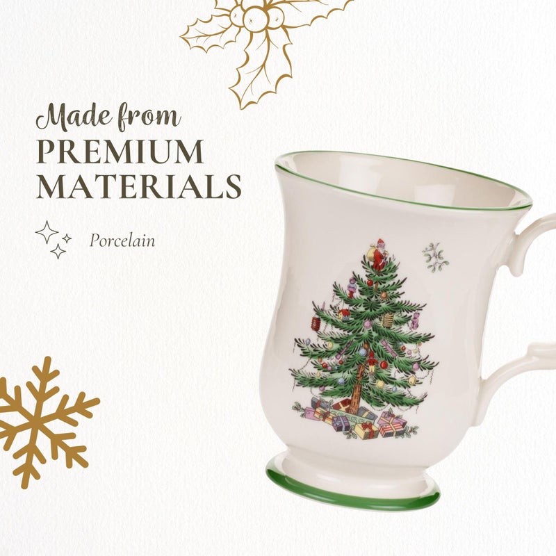 Spode Christmas Tree Footed Mug - 12 Oz Festive Mug for Coffee, Hot Cocoa, Lattes - Romantic Shape with Santa Design, Porcelain Mug - Dishwasher, Microwave, & Freezer Safe, Gift-Boxed - Image 4